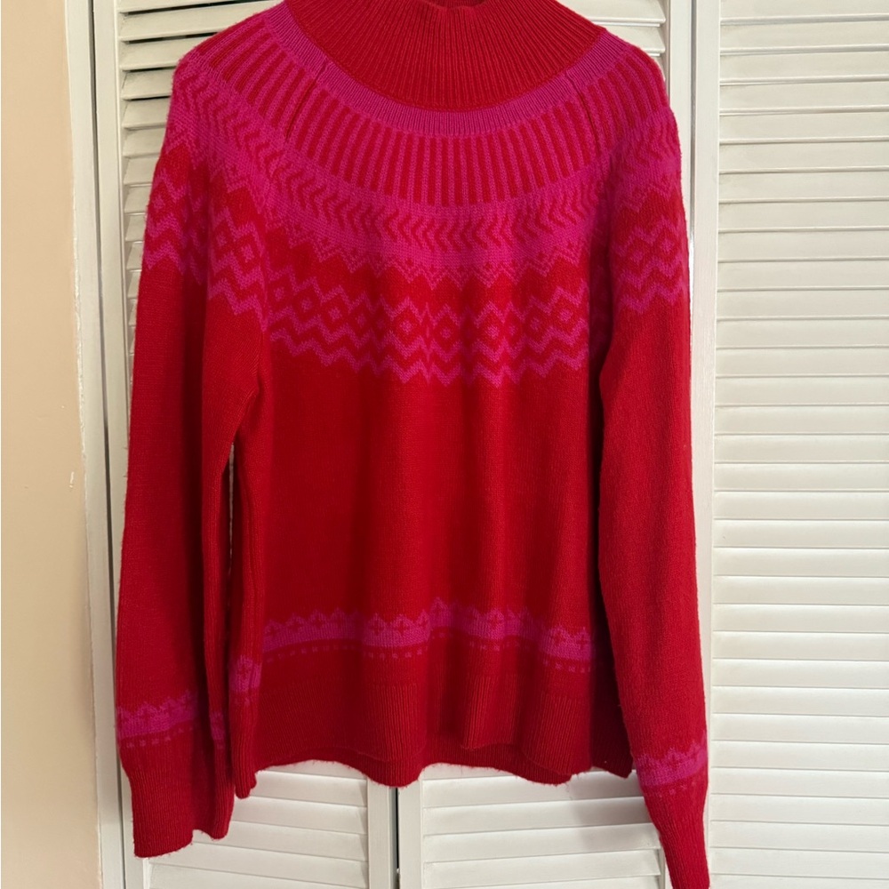 Ann Taylor Red and Pink Cowl Neck Sweater